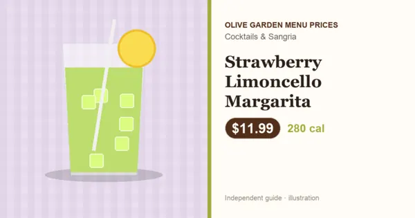 Illustration of Olive Garden Strawberry Limoncello Margarita with price and calories
